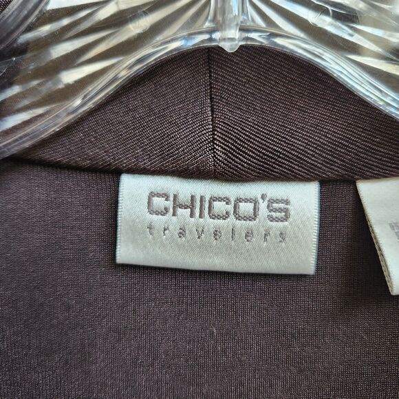 Chico's Travelers Cardigan Womens 3 Brown Open Slinky Knit Minimalist Whimsigoth - Picture 4 of 13